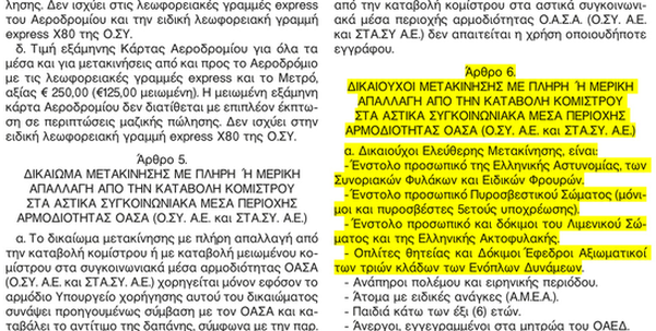 Ανακοίνωαη της ομοσπονδίας σχετικά με την ελεύθερη μετακίνηση των Σ.Α. με τον ΟΑΣΑ